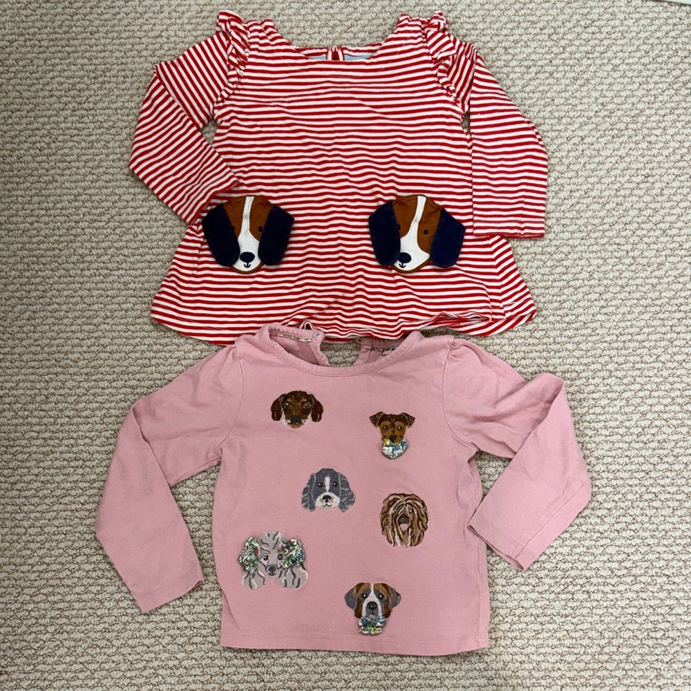 Mini Boden Dog Long Sleeve Tops- Set of 2 size 2/3 years